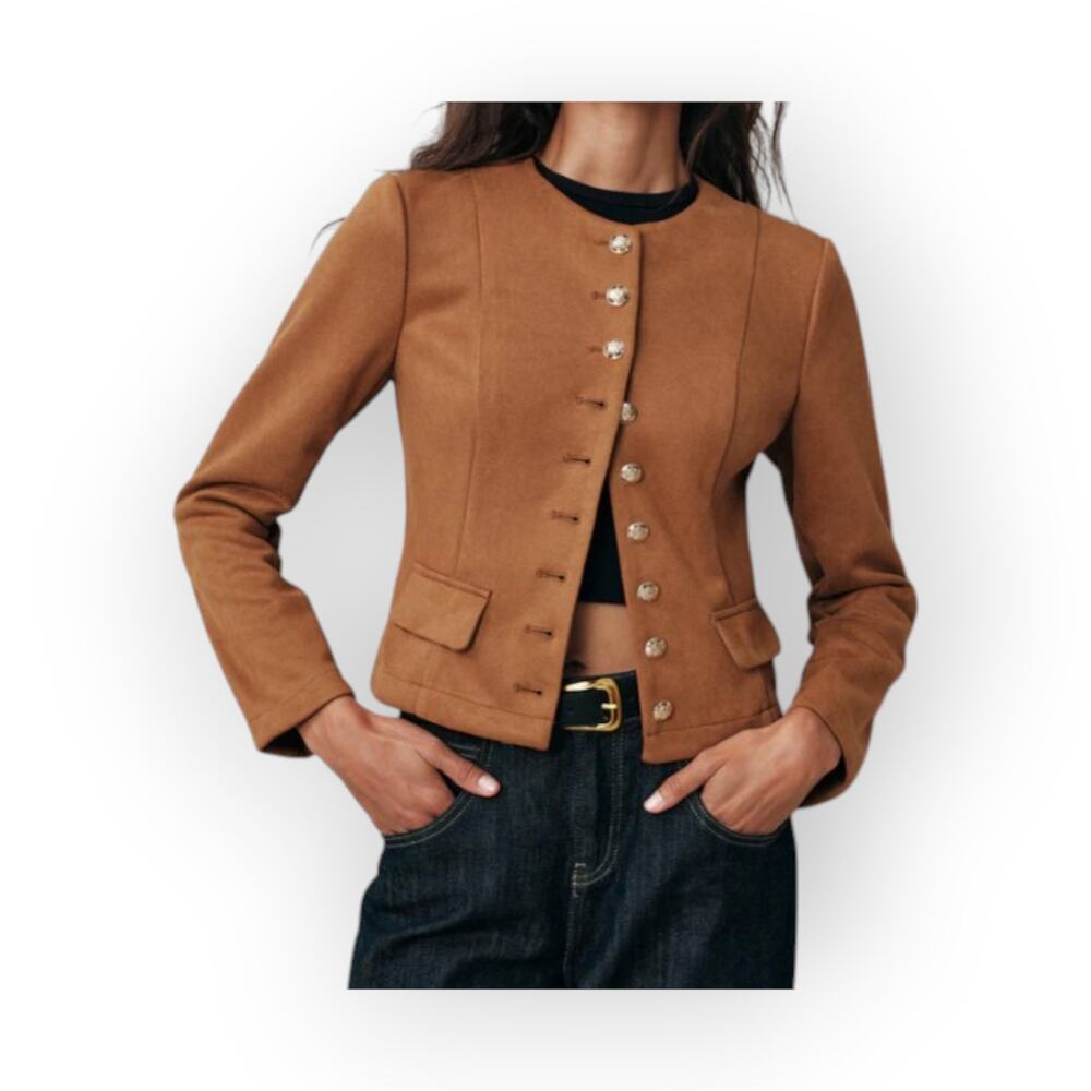 Commense Camel Suede-Effect Button Jacket – Tailo… - image 1